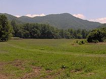 The Oconaluftee bottomlands, with Rattlesnake Mountain rising in the distance. Oconaluftee-raven-fork.jpg