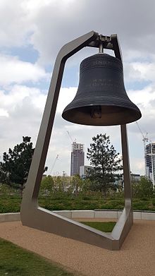 The Olympic Bell, at the London Stadium, close to the East End. Olympic Bell.jpg