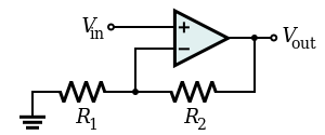 An op amp connected in the non-inverting amplifier configuration