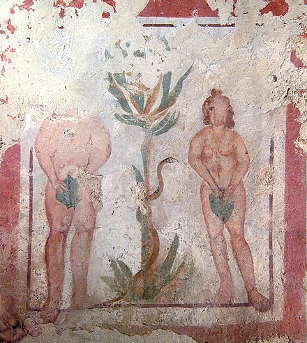 Fresco depicting the Fall of Adam and Eve in an early Christian crypt in Sopianae (now Pécs).