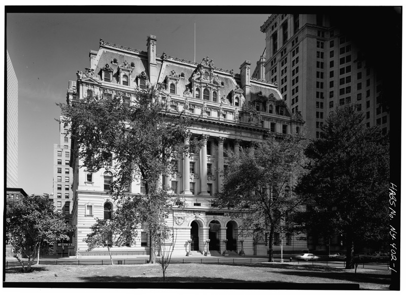 File:PERSPECTIVE VIEW OF MAIN ELEVATION - Surrogates Court, 31 Chambers Street, New York, New York County, NY HABS NY,31-NEYO,115-1.tif