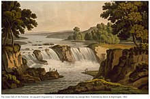 The Great Falls of the Potomac, viewed from the Virginia bank of the river (Engraving based on an aquatint drawn by George Jacob Beck in 1802) PR Great Falls of the Potomac aquatint by George Beck 1802.jpg