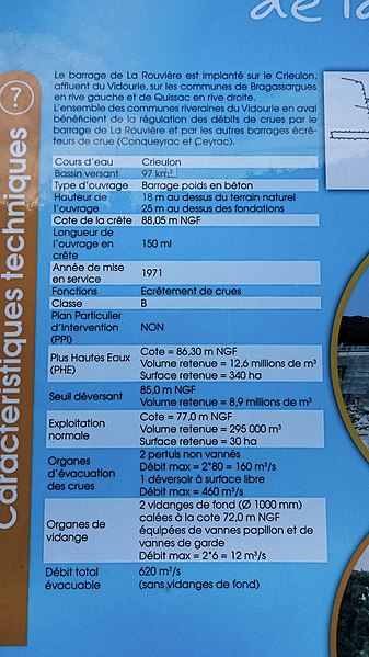 File:Panneau d'informations techniques du barrage de la Rouvière.jpg