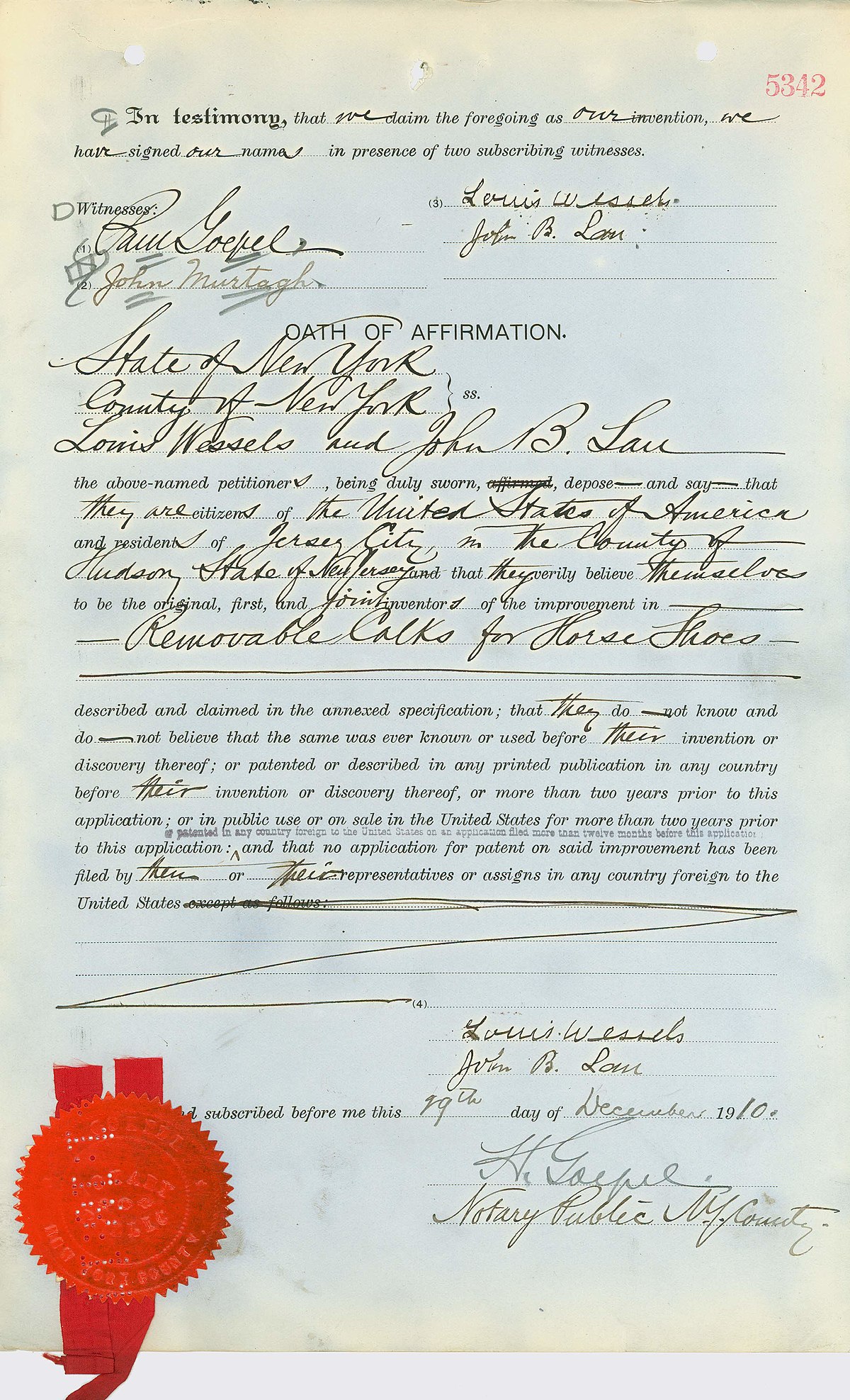 File:Patent Case File No. 1,006,158, Removable Calks for Horse Shoes,  Inventor(s)- Louis Wessels and John B. Lau - NARA - 55295426 (page 12).jpg  - Wikimedia Commons