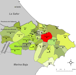 Localización de Pedreguer respecto a Marina Alta