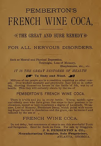 1885 advertisement Pemberton's French Wine Coca advertisement.jpg