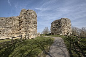 Roman west gate of Pevensey Castle; the main land entrance Pevensey Castle west gate.jpg