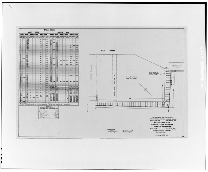 File:Photocopy of drawing, Baltimore and Ohio Railroad, District Engineer's Office, 1942 PILE RECORD PLAN, RECONSTRUCTION OF FELLS STREET WHARF, TOBACCO WAREHOUSE - Baltimore and Ohio HAER MD,4-BALT,132-26.tif