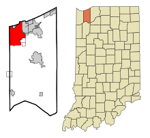 Porter County Indiana Zonele încorporate și necorporate Portage Highlighted.svg