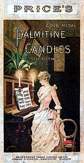 Price's Candles had become the largest candle manufacturer in the world by the end of the 19th century Price's Palmitine Candles00.jpg