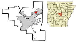 Emplacement dans le comté de Pulaski et dans l'état de l'Arkansas