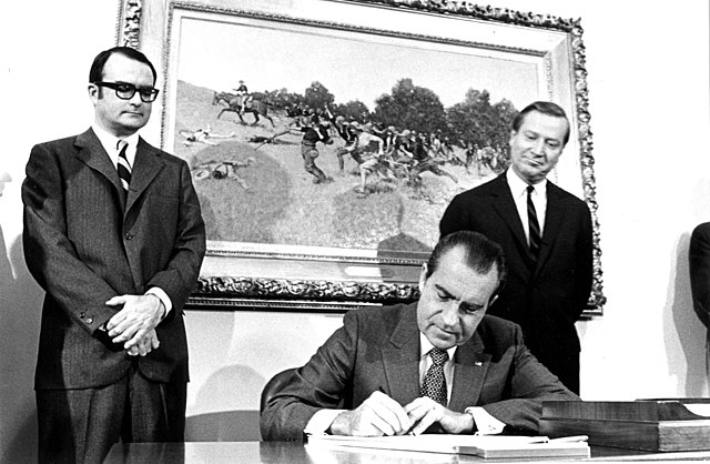 President Richard Nixon signs the Clean Air Amendments of 1970 at the White House, December 31, 1970.