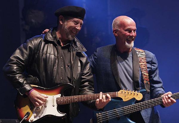 Dave Pegg with guitarist Richard Thompson (pictured at left) at Fairport's Cropredy Convention, 2005