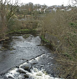 River Gryffe at Bridge of Weir, with former mill infrastructure visible. River Gryfe, Bridge of Weir - geograph.org.uk - 1227176.jpg