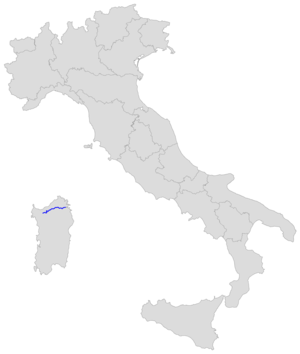 Trasa silnice na mapě Itálie