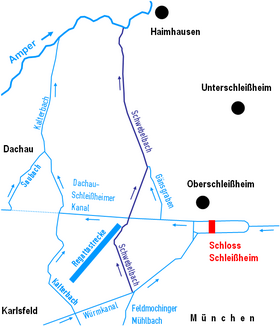 Course of the Schwebelbach between Würmkanal and Amper