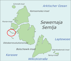 Placeringen av Sedovöarna