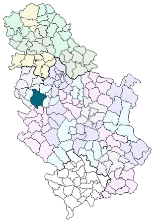 セルビアにおけるヴァリェヴォの位置の位置図