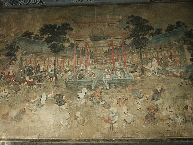 Mural at Shaolin temple from 1830's depicting forearm strikes and reverse kicks