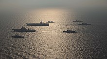 INS Vikramaditya with ships of Royal Australian Navy, Japan Maritime Self-Defense Force and the United States Navy during Malabar 2020 .