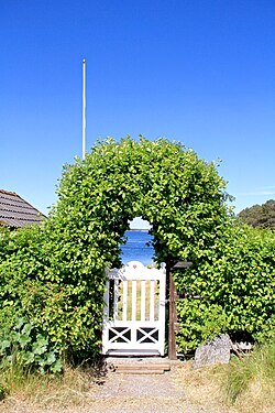 Site gate and living doorway on the island of Sandön in Sweden June 2018
