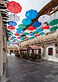 * Nomination Umbrellas in Souq Waqif, Doha, Qatar --Poco a poco 07:57, 11 May 2014 (UTC) * Promotion There is CA and white halo above the top umbrella. Perhaps a new crop to bypass the issue? --Cccefalon 08:21, 11 May 2014 (UTC) Good proposal,  Done Poco a poco 13:05, 11 May 2014 (UTC) QI for me --Cccefalon 16:26, 11 May 2014 (UTC)