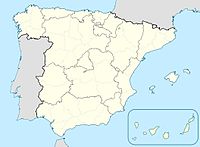 Spain 22 location map Carte à peu près recherchée, mais le continent africain n'est pas représenté (donc absence de Ceuta et Melilla). Manquent les provinces (on pourrait avoir 2 cartes, avec ou sans les limites des provinces).