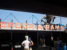 Spook-a-Rama's Grim Reaper and Giant Native Skeleton were seen by non-riders and have since been replaced by a dragon. Spookoramafacade.jpg