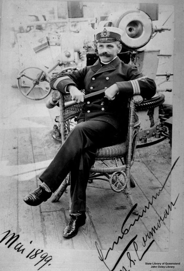 Korvettenkapitän Hugo Emsmann, Cormoran's commander, aboard the ship in May 1899