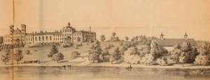 Artist rendering of the Reform School showing the farm barn and agricultural landscape State Reform School 1853.png