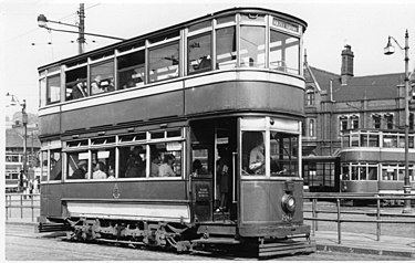 Stockport Corporation 80 to Hazel Grove in the 1940s Stockport Tram 80 to Hazel Grove.jpg