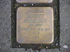 Pietră de poticnire Norbert Kronenberg, 1, Deisterstraße 23, Linden-Süd, Hannover.jpg