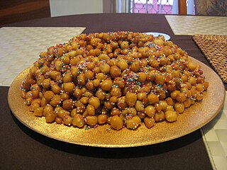 <i>Struffoli</i> Deep-fried dough sweetened with honey