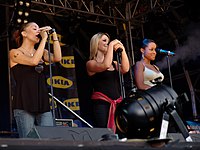 Sugababes became the first female group to win the award in 2003 Sugababes GWR Bristol.jpg
