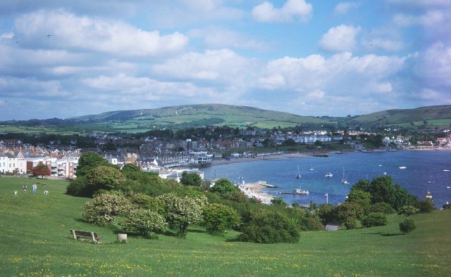 Swanage, the main town and resort of Purbeck, with the Purbeck Hills in the background.