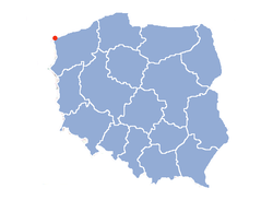 Položaj Świnoujścia na karti Poljske