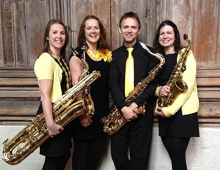 The Spiral Saxophone Quartet in 2013 with SATB saxophones.