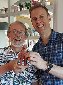 Bain (right) at Aardman Animations in 2018