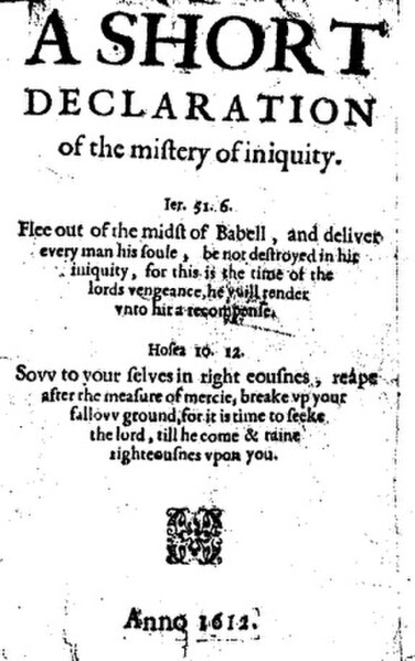 A Short Declaration of the Mistery of Iniquity (1612) by Thomas Helwys. For Helwys, religious liberty was a right for everyone, even for those he disa