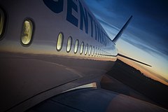 Twilight view of a plane in the last light