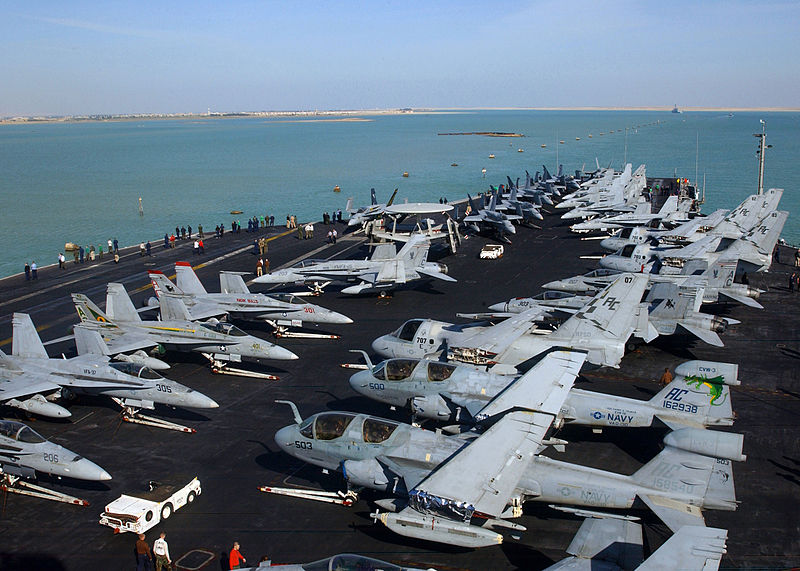 File:US Navy 050326-N-5345W-075 Sailors gather on the flight deck aboard the Nimitz-class aircraft carrier USS Harry S. Truman (CVN 75) during the eight-hour transit through the Suez Canal.jpg