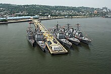 US Navy ships tied up at the home port pier during Fleet Week in 2007 US Navy 070528-N-5758H-116.jpg