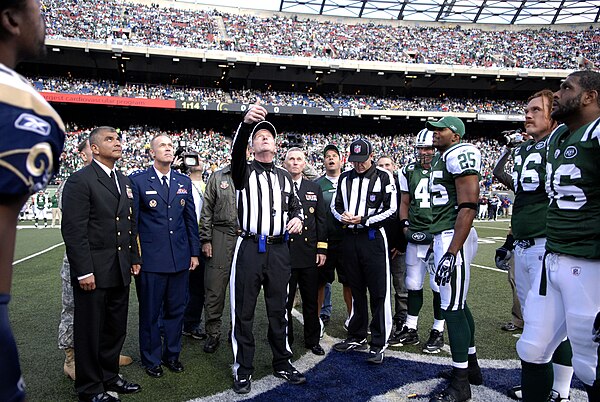 Coin toss before the Rams-Jets game