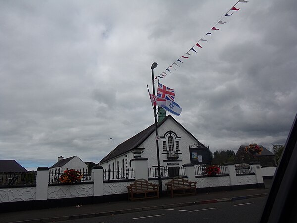 The Flag of Israel, flying alongside the Union Flag and the Ulster Banner. In the Protestant Unionist community of Northern Ireland, sympathy for Israel is frequently expressed by communal flag-flying.[72]