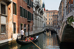 Gondolas in a Venice inner channel. Venice, Italy 2009