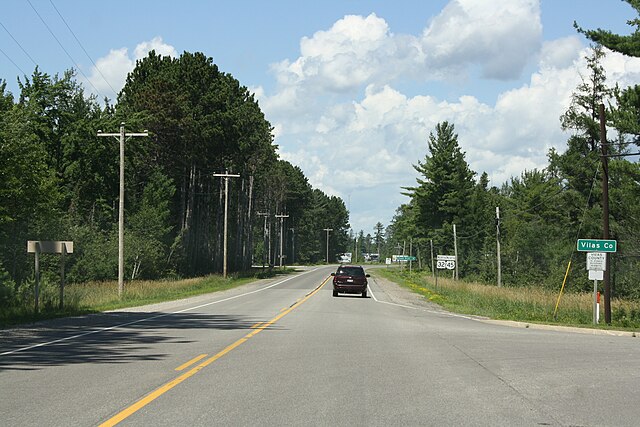 Sign for Vilas County on U.S. Route 45