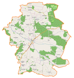 Mapa konturowa gminy Wąsosz, w centrum znajduje się punkt z opisem „Wąsosz”