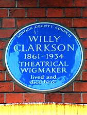 Blue plaque to Willy Clarkson