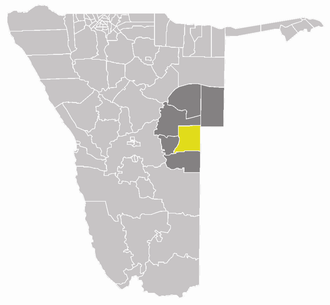 Kalahari Constituency (yellow) in the Omaheke Region (dark grey) Wahlkreis Kalahari in Omaheke.png