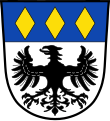 Gemeinde Haimhausen Unter blauem Schildhaupt, darin nebeneinander drei senkrechte goldene Rauten, in Silber ein schwarzer Adler.